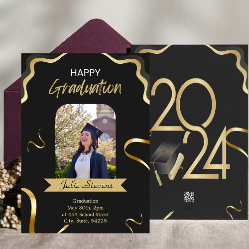 Graduation Picture Gold Ribbon Card 2024