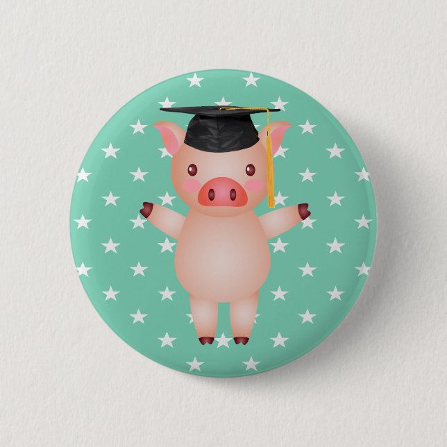 Graduation Pig and Stars Button (Front)