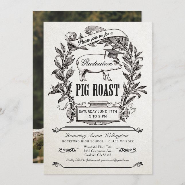 Graduation Pig Roast Invitations - Supreme Vintage (Front/Back)
