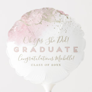 Graduation Pink Abstract Art with Gold Accents Balloon
