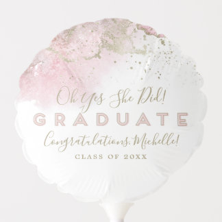Graduation Pink Abstract Art with Gold Accents Balloon