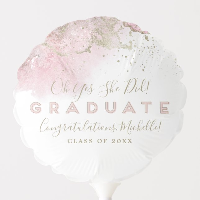 Graduation Pink Abstract Art with Gold Accents Balloon (Front)