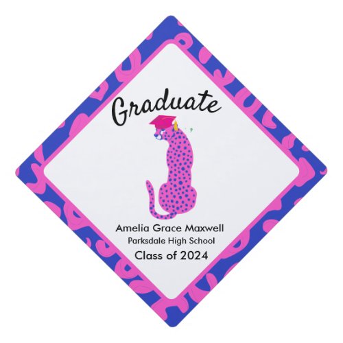 Graduation Pink and blue Leopard Graduation Cap Topper