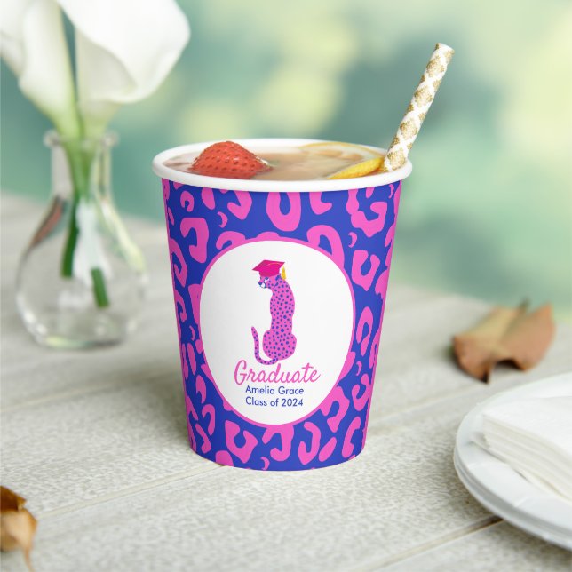 Graduation Pink and blue Leopard  Paper Cups (Insitu)