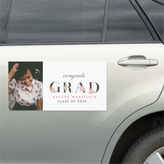 Graduation Pink and Orange Roses Photo Car Magnet (In Situ)