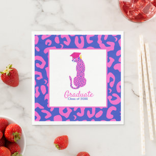 Graduation Pink & Blue Leopard Custom Class Year  Napkins