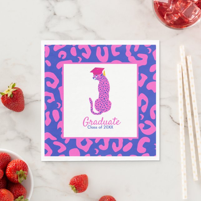 Graduation Pink & Blue Leopard Custom Class Year  Napkins (Insitu)