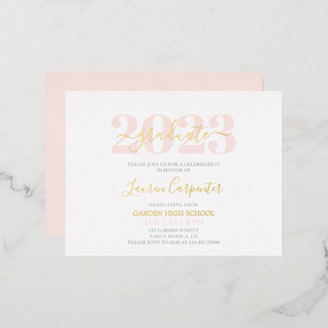 Graduation Pink Blush and Gold foil invitation (Front/Back)