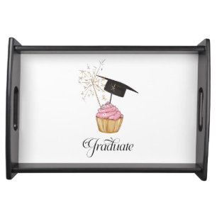Graduation Pink Cupcake Graduate Typography Serving Tray