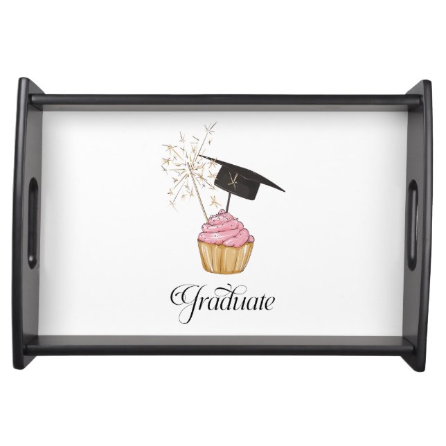 Graduation Pink Cupcake Graduate Typography Serving Tray (Front)