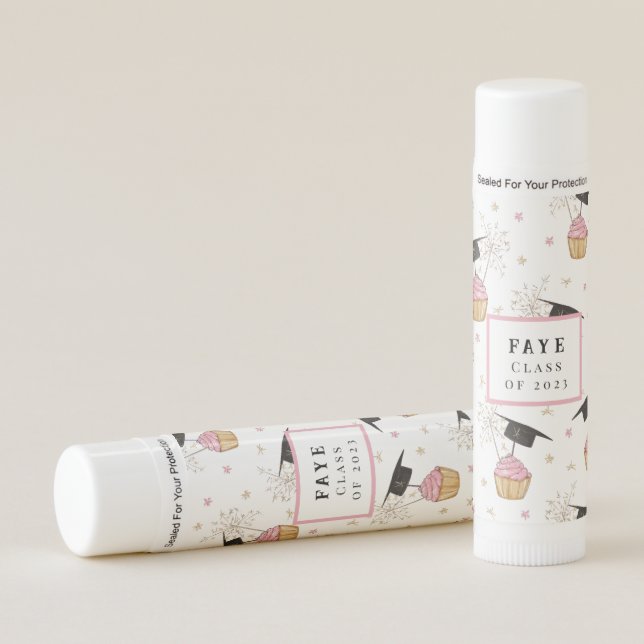 Graduation Pink Cupcake Personalized Lip Balm (Front)