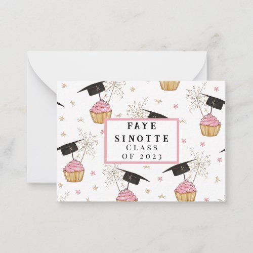 Graduation Pink Cupcake Personalized Note Card