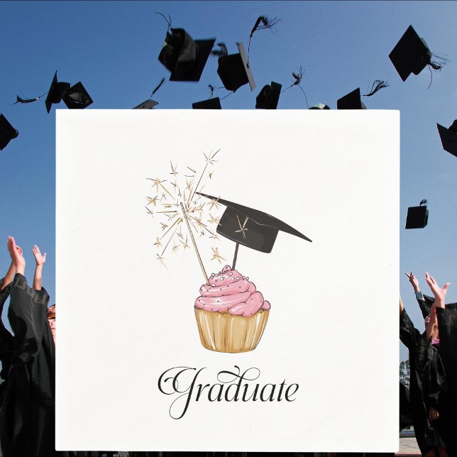 Graduation Pink Cupcake Sparkler Graduate Napkins (Creator Uploaded)