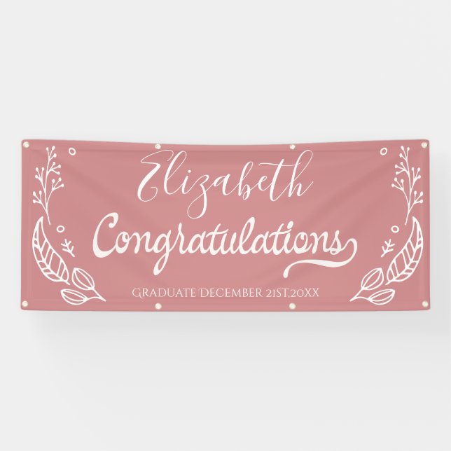 Graduation Pink Elegant Chic Congratulations Banner (Horizontal)
