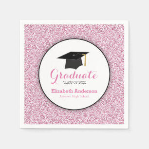 Graduation Pink Faux Glitter Napkins