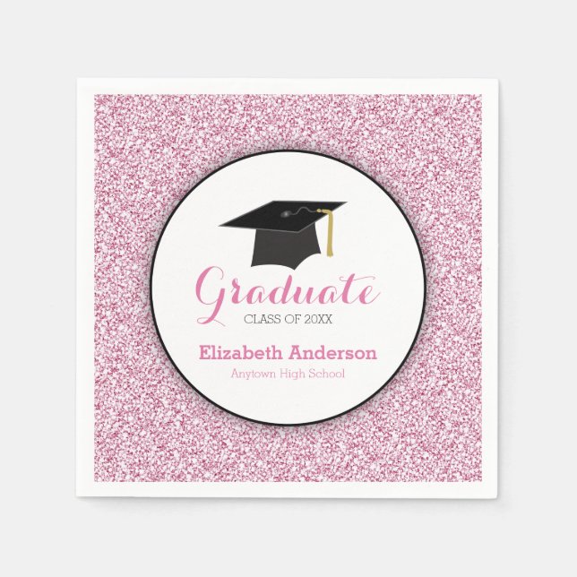 Graduation Pink Faux Glitter Napkins (Front)