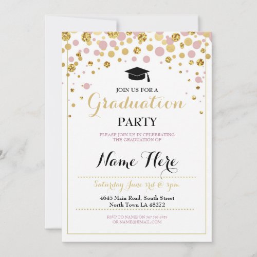 Graduation Pink Gold Girls Party Graduate Invite