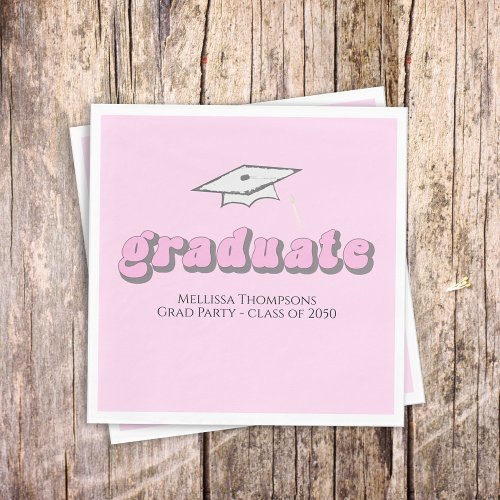 Graduation Pink Graduate Retro Typography Simple Napkins