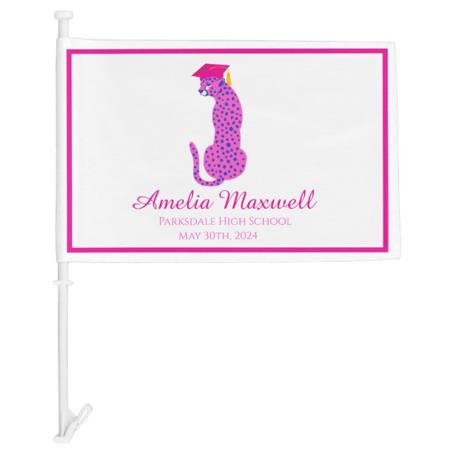 Graduation Pink leopard  Car Flag (Front)