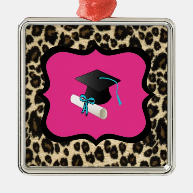Graduation - Pink Leopard / Cheetah Metal Ornament (Front)
