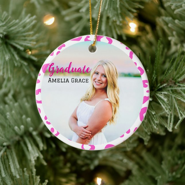 Graduation Pink Leopard Milestone Ornament (Tree)