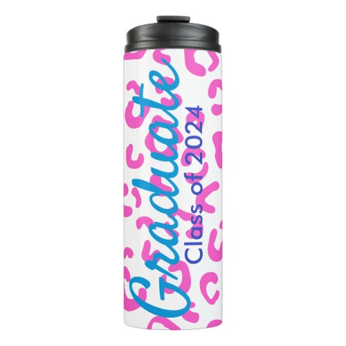 Graduation Pink Leopard  Typography Thermal Tumbler