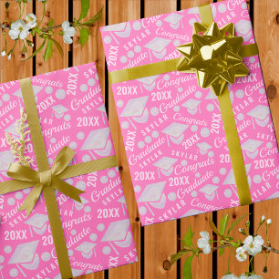 Graduation Pink Opal Chic Polka Dot Graduate Wrapping Paper