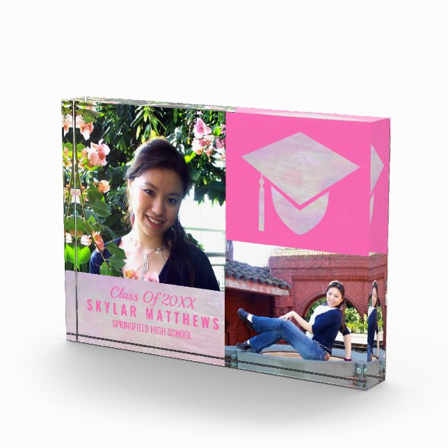 Graduation Pink Opal Chic Trendy Keepsake Photo Block (Right)