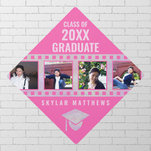 Graduation Pink Opal Cool Film 4 Photo Collage Graduation Cap Topper