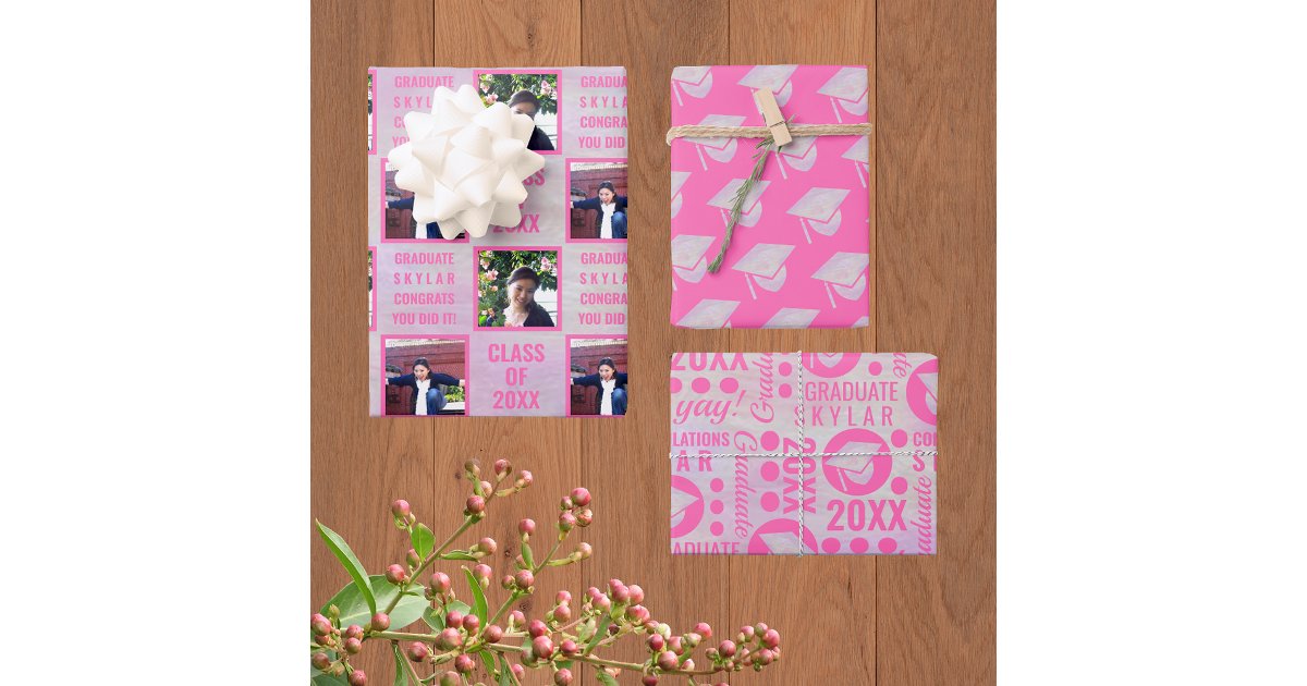Graduation Pink Opal Trendy Assortment Photo Wrapping Paper Sheets | Zazzle