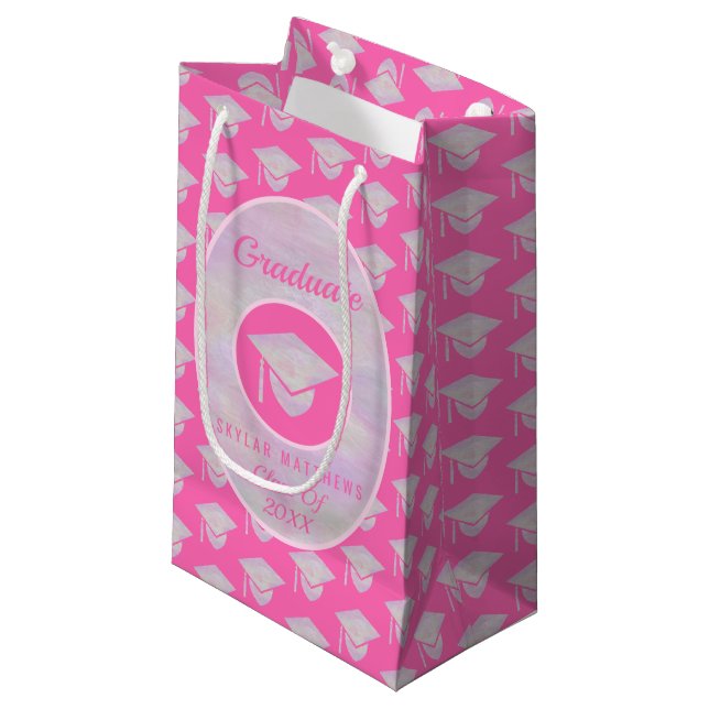 Graduation Pink Opal Trendy Pattern Graduate Small Gift Bag (Front Angled)