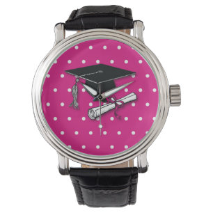 Graduation Pink Polka Dots Hat, Diploma Watch