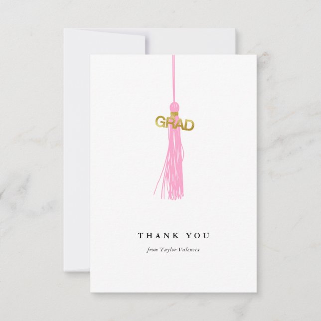 Graduation Pink Tassel Custom Thank You Card (Front)
