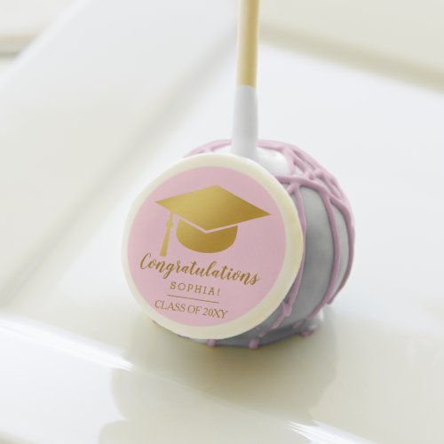 Graduation Pink White Gold Hat Congratulations Cake Pops