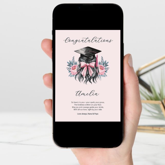 Graduation Poem Girly Grad Cap Congratulations Card (Front Digital)