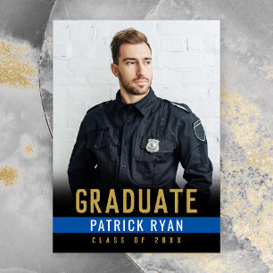 Graduation Police Thin Blue Line Photo Invitation Postcard