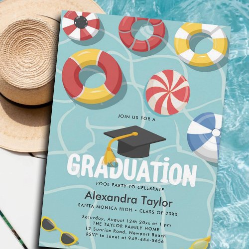 Graduation Pool Party High School College Fun Cool Invitation