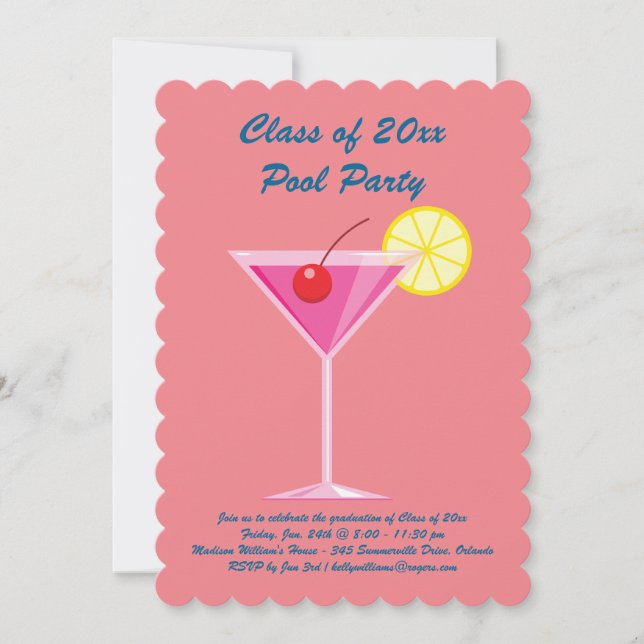 Graduation Pool Party Invitation in Coral (Front)
