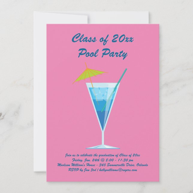Graduation Pool Party Invitation in Pink (Front)