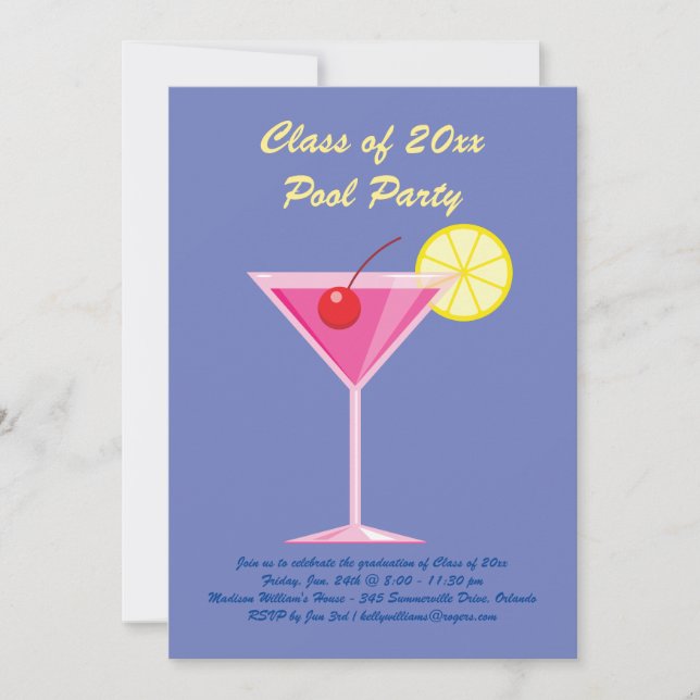Graduation Pool Party Invitation in Purple (Front)