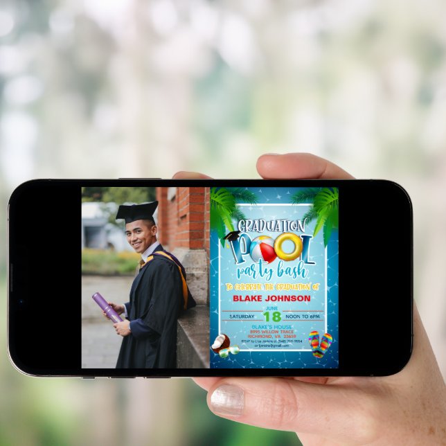Graduation Pool Party Invitation with Photo (Front Digital)