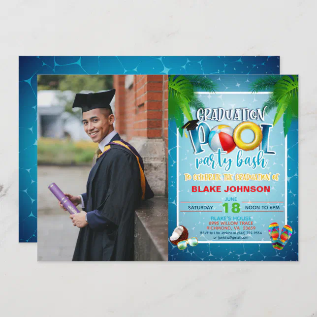 Graduation Pool Party Invitation with Photo Zazzle