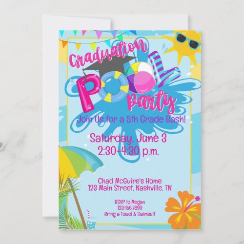 Graduation Pool Party Kindergarten High School Invitation