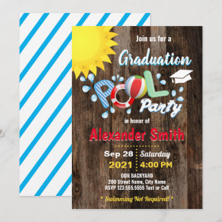 Graduation Pool Party Rustic Invitation