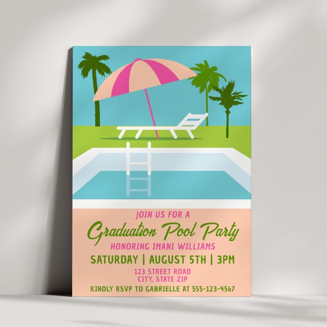 Graduation Pool Party Summer Tropical Poolside Invitation (Creator Uploaded)