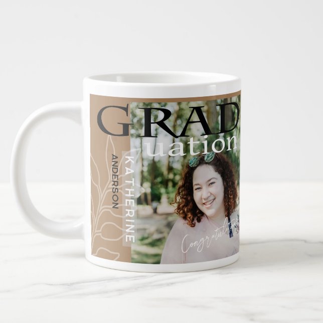 Graduation Poster Styled Photo Brown Giant Coffee Mug (Left)