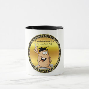 Graduation potato character with a degree mug