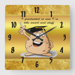 Graduation potato character with a degree square wall clock