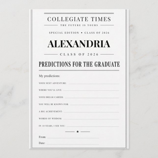 Graduation Predictions Card, Class of 2026 Advice Card (Front)