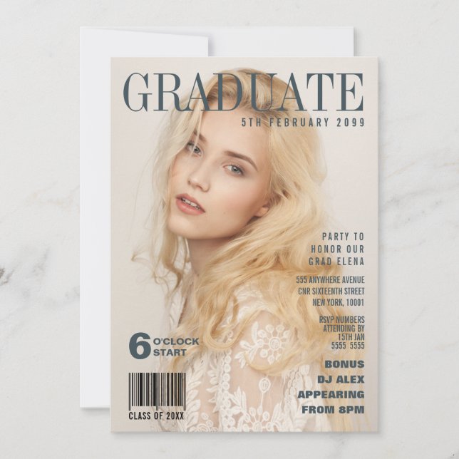 GRADUATION PRETEND MAGAZINE COVER PARTY INVITE (Front)